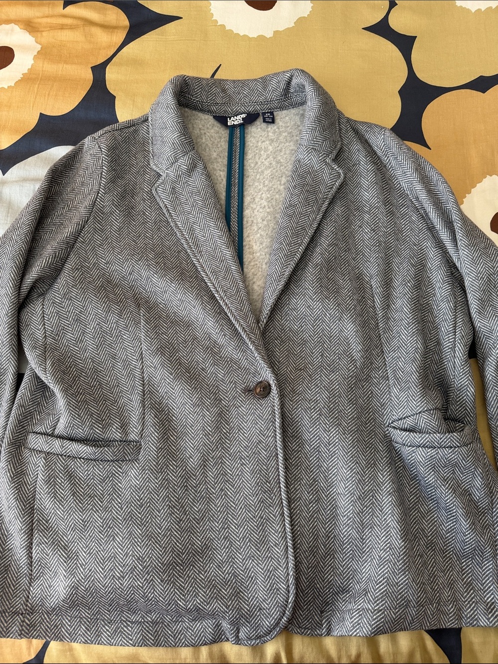 Lands' End Women's Gray Herringbone Single-Button Blazer Plus Size 2X
